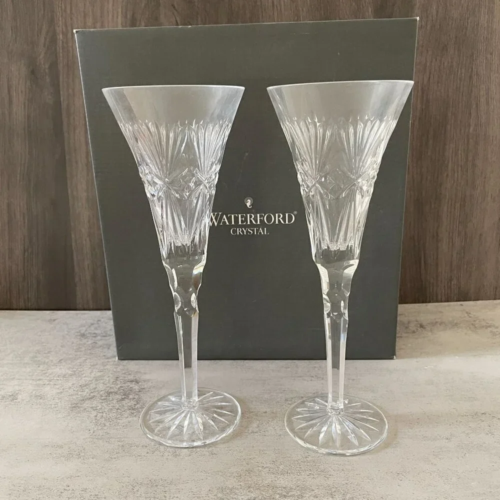Waterford Gresham Box Set Two Crystal Champagne Toasting Flutes Germany Vintage